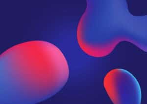 Abstract blue background with bright pink and purple rounded blobs on the surface the shapes overlap gracefully.
