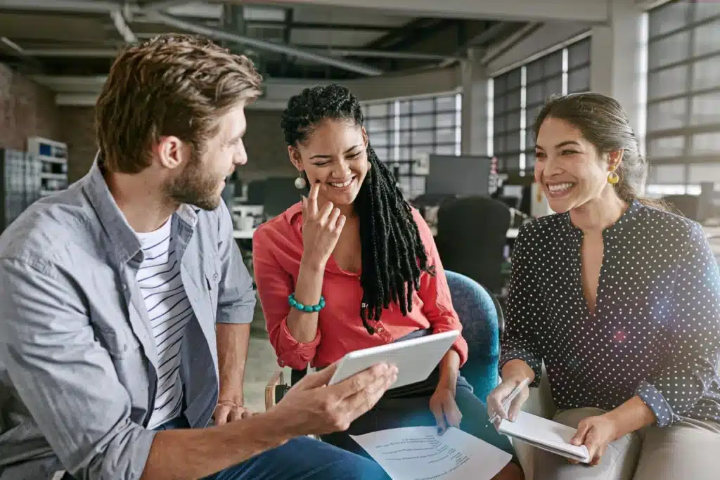 A team confidently working together